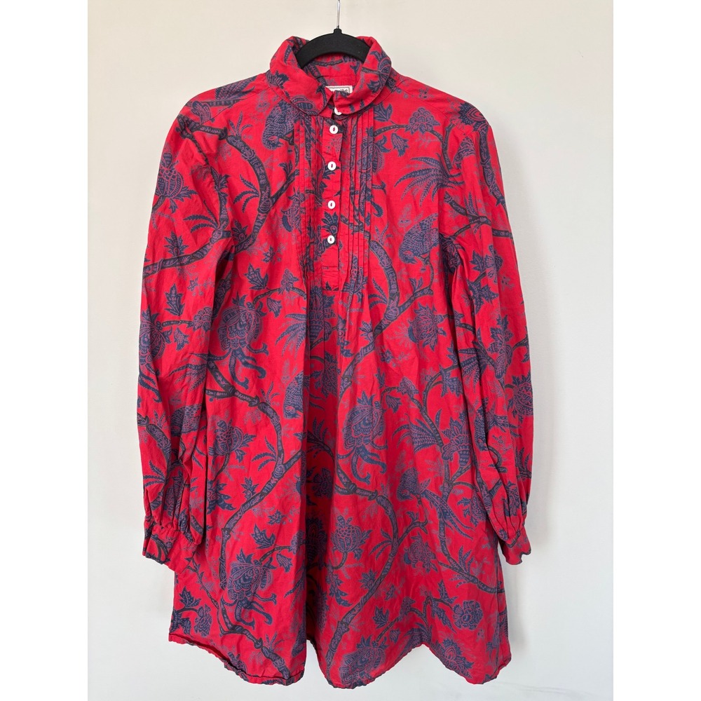 Mille Resort & Travel Red Blue Block Print Cotton Mini Dress Pockets Small